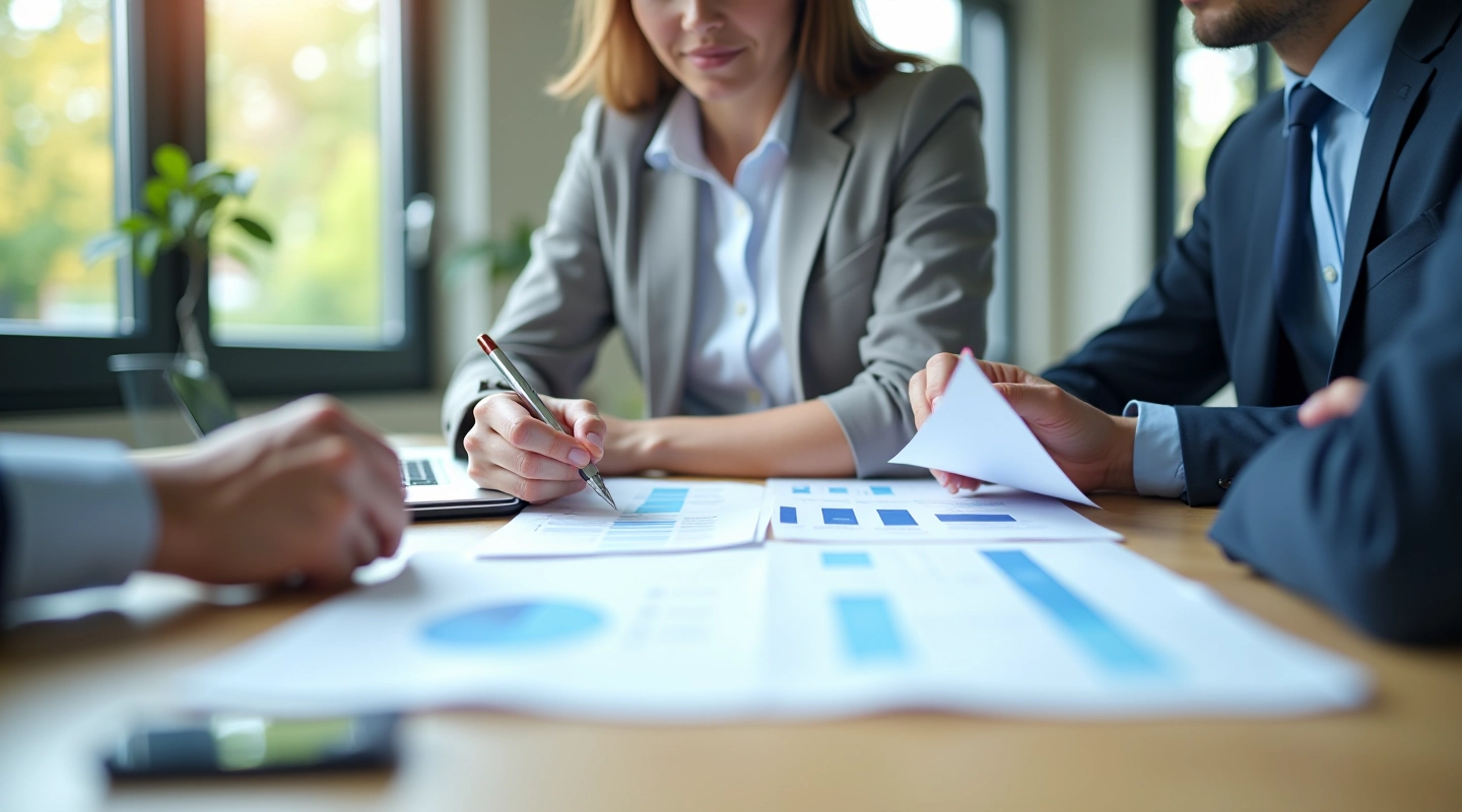 Financial analysis workspace with spreadsheets and analytical tools